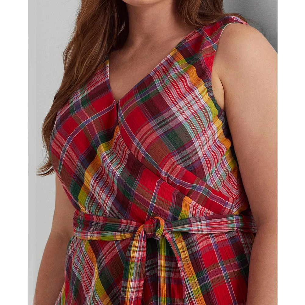 商品Ralph Lauren|Plus-Size Plaid Crinkle Cotton Sleeveless Dress,价格¥696,第3张图片详细描述