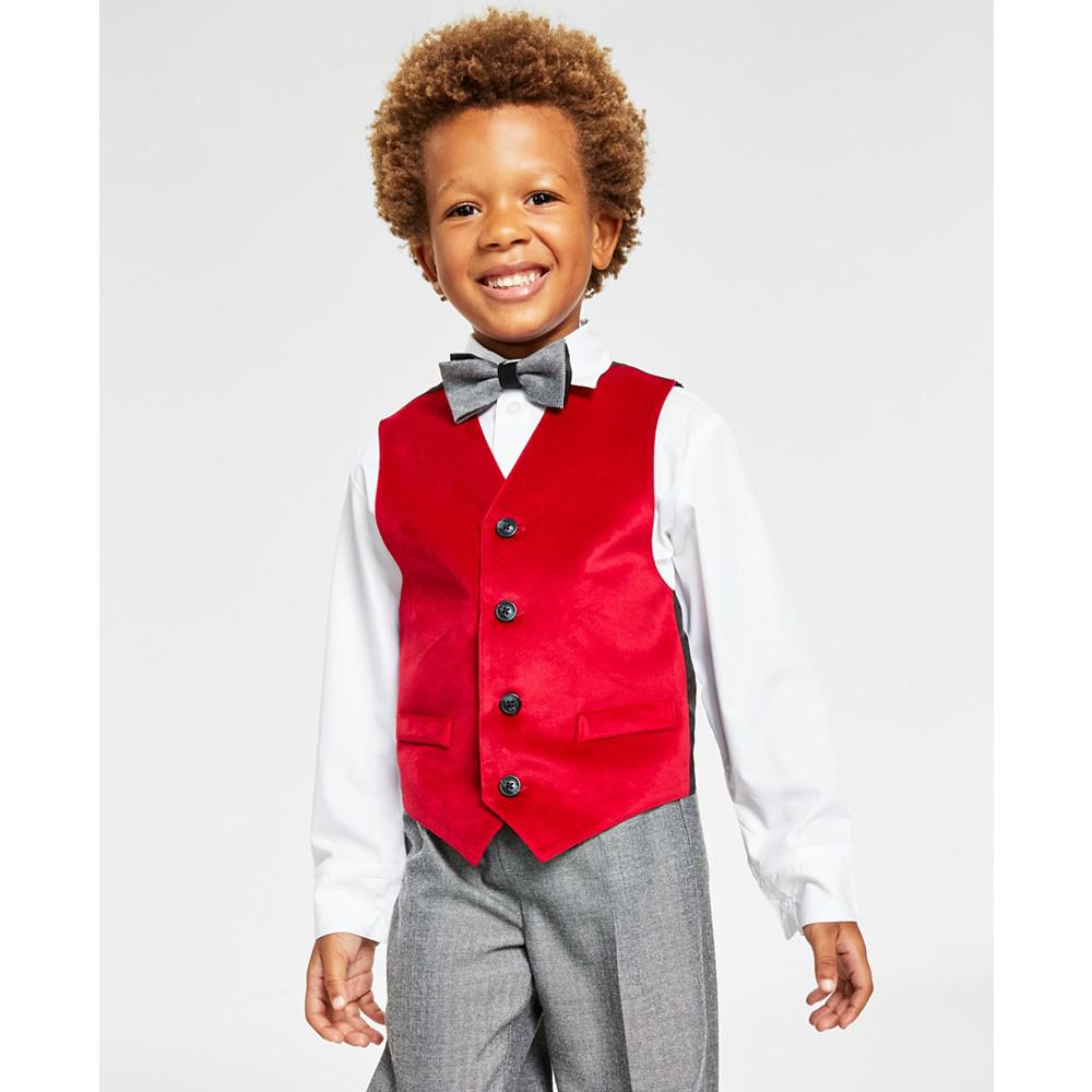 Little Boys 4-Pc. Velvet Vest, Pants, Shirt & Bowtie Set商品第4张图片规格展示