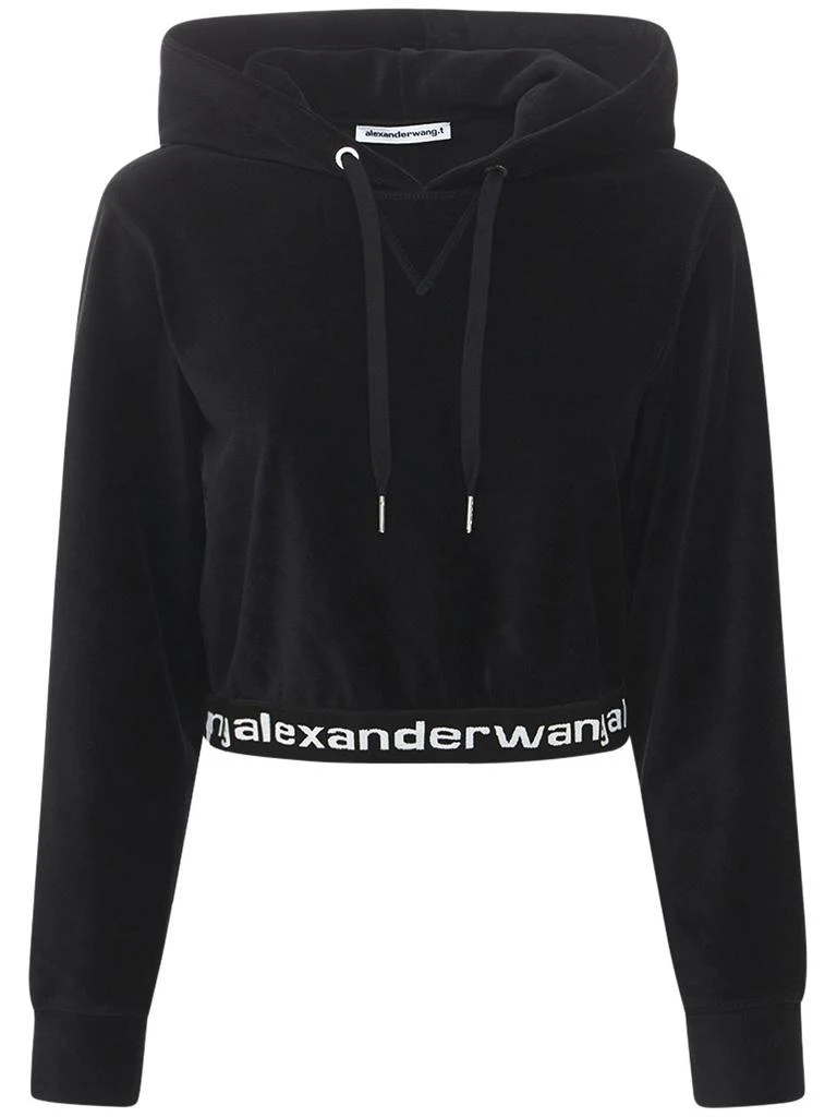 商品Alexander Wang|女式 徽标弹力灯芯绒短款连帽衫,价格¥1110,第1张图片