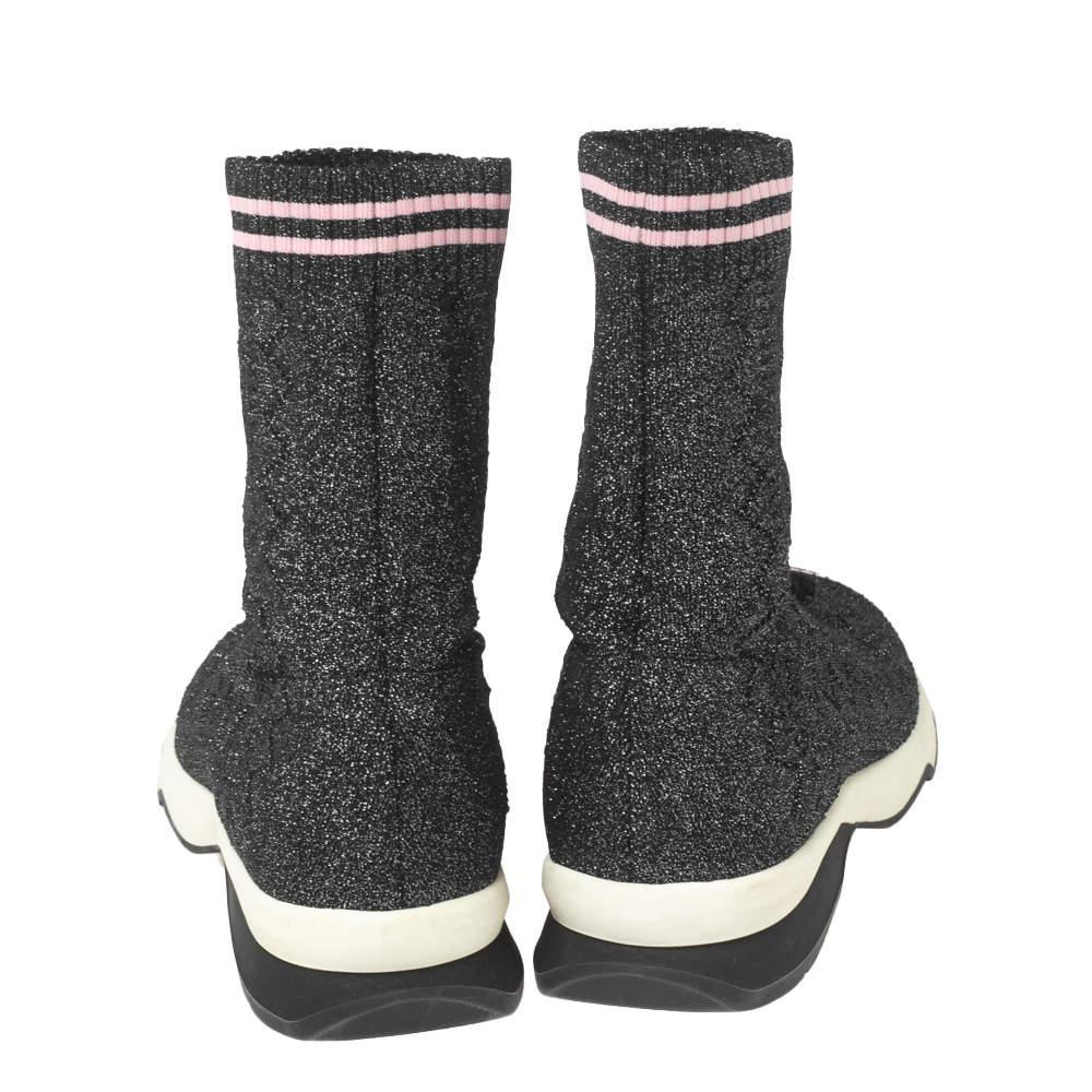 商品[二手商品] Fendi|Fendi Black/Silver Glitter Knit Fabric High-Top Sock Sneakers Size 38,价格¥2507,第7张图片详细描述