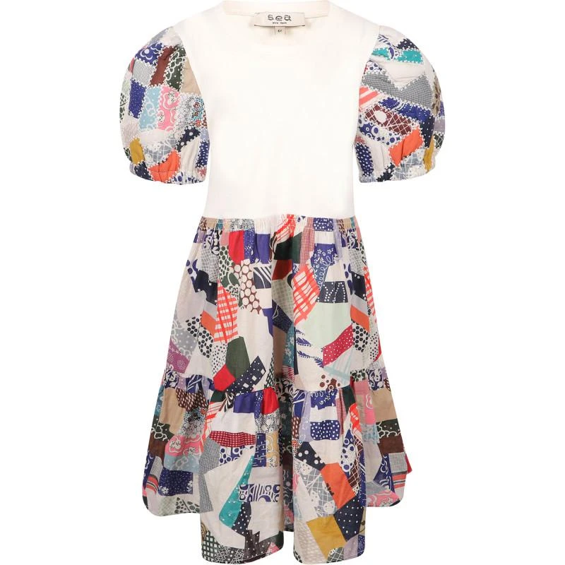 商品Sea|Patchwork print colorful combo dress with puffed sleeves,价格¥1475,第1张图片