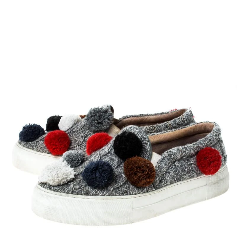 商品[二手商品] Joshua Sanders|Joshua Sanders Grey Wool Blend Pom Pom Slip On Sneakers Size 39,价格¥878,第4张图片详细描述