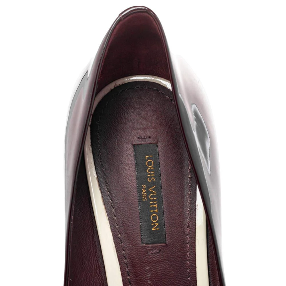 Louis Vuitton Burgundy Patent Leather Eyeline Peep Toe Platform Pumps Size 39 商品