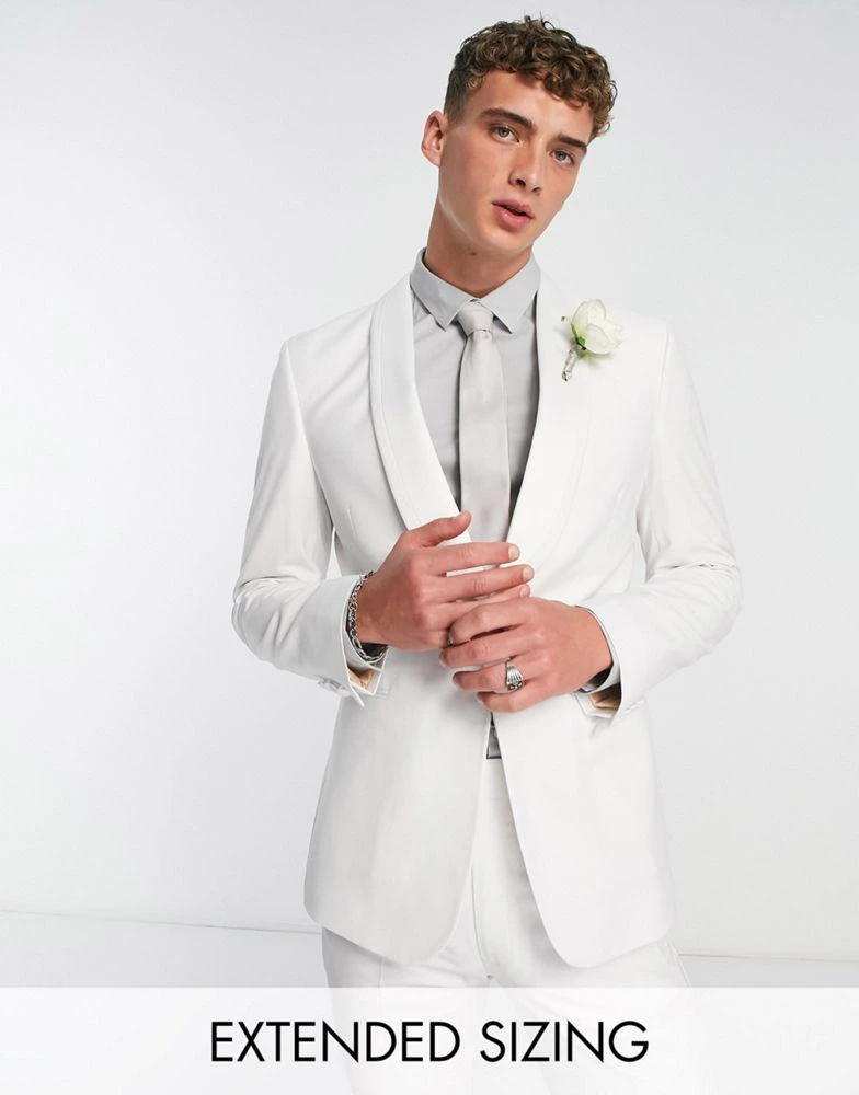 商品ASOS|ASOS DESIGN skinny white on white tuxedo suit jacket with shawl collar,价格¥412,第1张图片