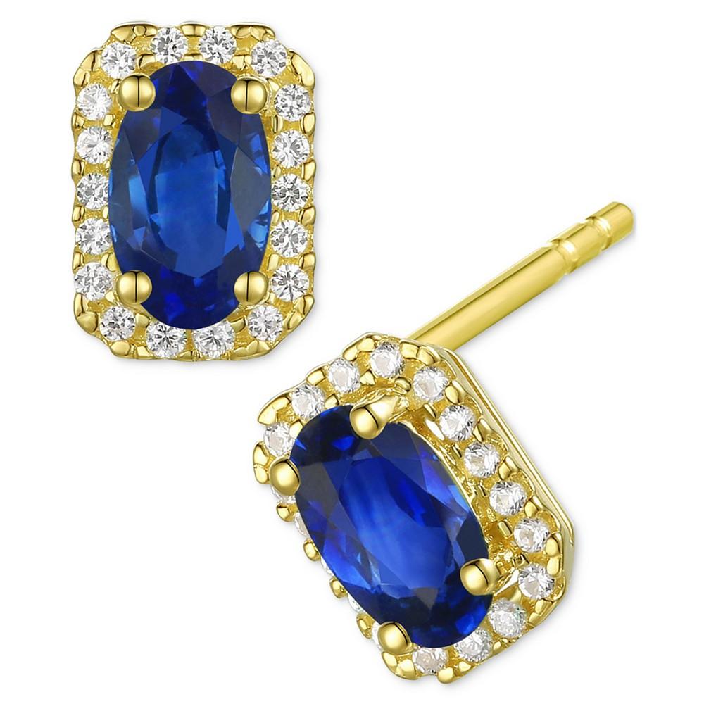 Sapphire (5/8 ct. t.w.) & Diamond (1/10 ct. t.w.) Halo Stud Earrings in 14k Gold (Also in Ruby & Emerald)商品第1张图片规格展示