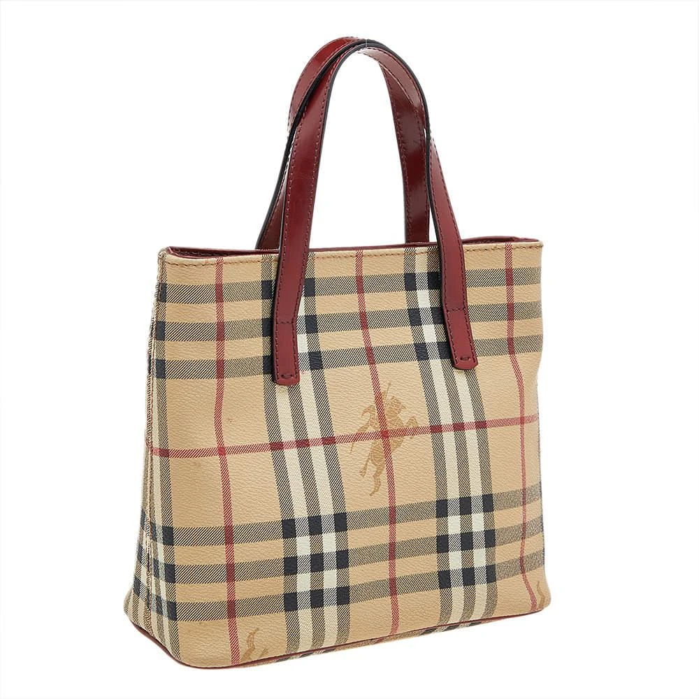 商品[二手商品] Burberry|Burberry Beige/Red Haymarket Check PVC And Leather Tote,价格¥1348,第3张图片详细描述