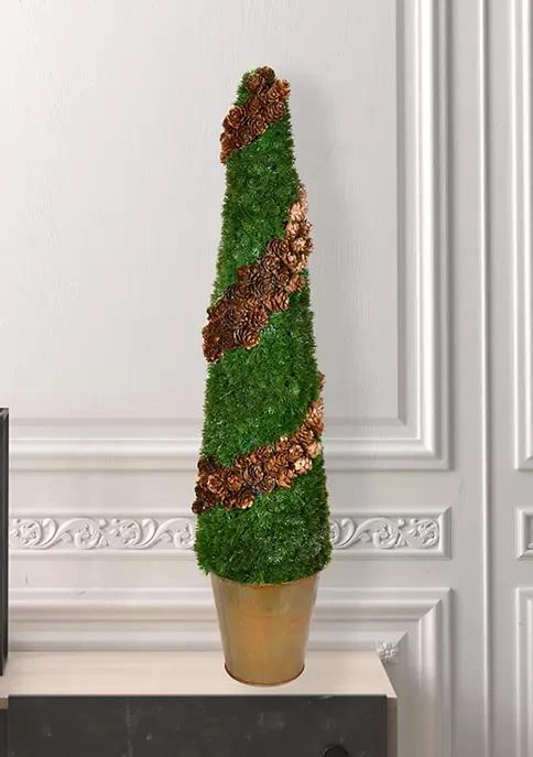 商品Vickerman|Cone Shape Cedar Tree In Rustic Tin Pot,价格¥674,第1张图片