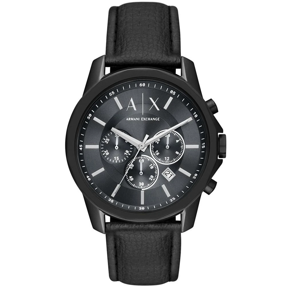 商品Armani Exchange|Men's Chronograph Black Leather Strap Watch 44mm,价格¥1121,第1张图片