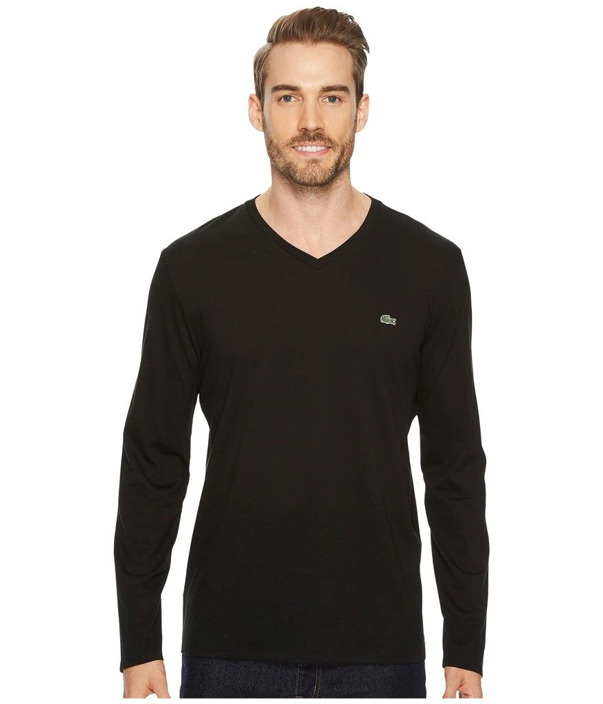 商品Lacoste|Long Sleeve Pima Jersey V-Neck T-Shirt,价格¥302,第1张图片