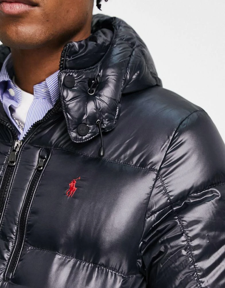 商品Ralph Lauren|Polo Ralph Lauren El Cap down fill detatchable hood glossy puffer jacket in black,价格¥3821,第4张图片详细描述