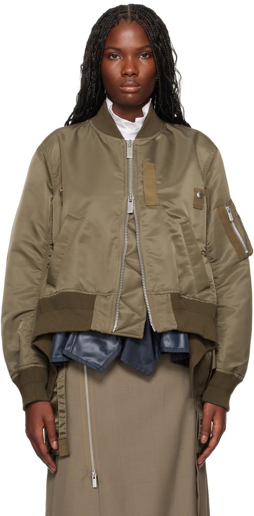 ブルゾン Sacai Two-Tone Wool Bomber Jacket Green Layered Wool-Trimmed Twill and Fleece Bomber Jacket