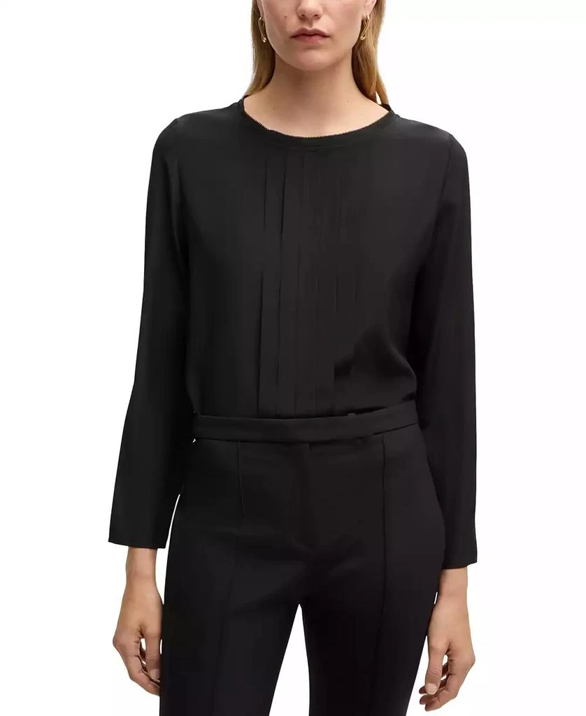 商品Hugo Boss|Women's Pleated Front Long-Sleeved Blouse,价格¥1265,第1张图片