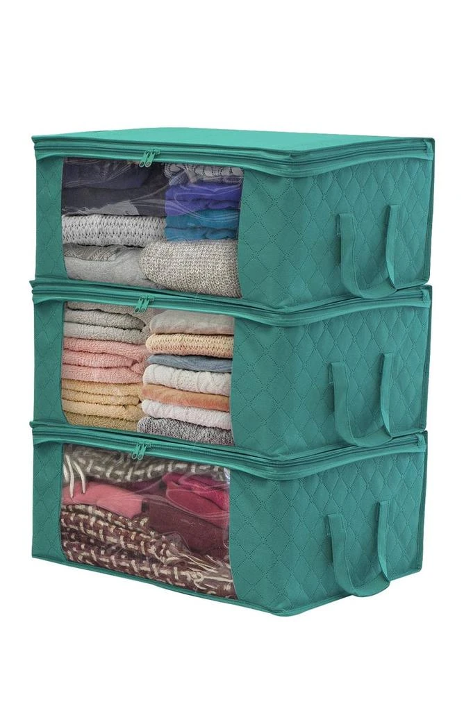 商品SORBUS|Foldable  Large Clear Window & Carry Handles Storage Bag Organizer - Pack of 3 - Teal,价格¥247,第1张图片