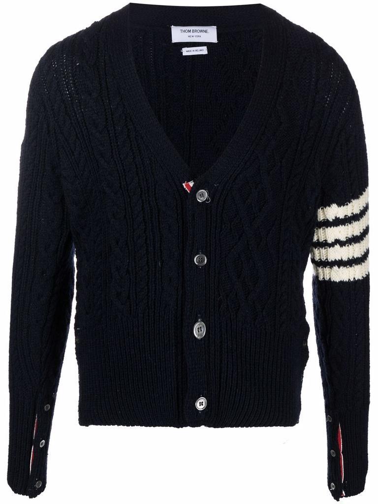 商品Thom Browne|THOM BROWNE MEN ARAN CABLE STITCH CARDIGAN W/ 4 BAR STRIPE IN DONEGAL,价格¥3734,第6张图片详细描述