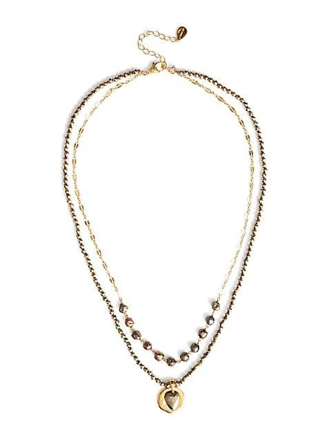 商品Chan Luu|18K Gold-Plated, Titanium Pyrite & Blister Pearl Double-Layered Necklace,价格¥1619,第1张图片