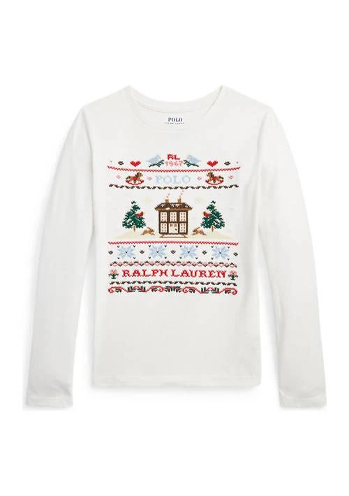 商品Ralph Lauren|Lauren Childrenswear Girls 7 16 Embroidered Jersey Long Sleeve T Shirt,价格¥126,第1张图片