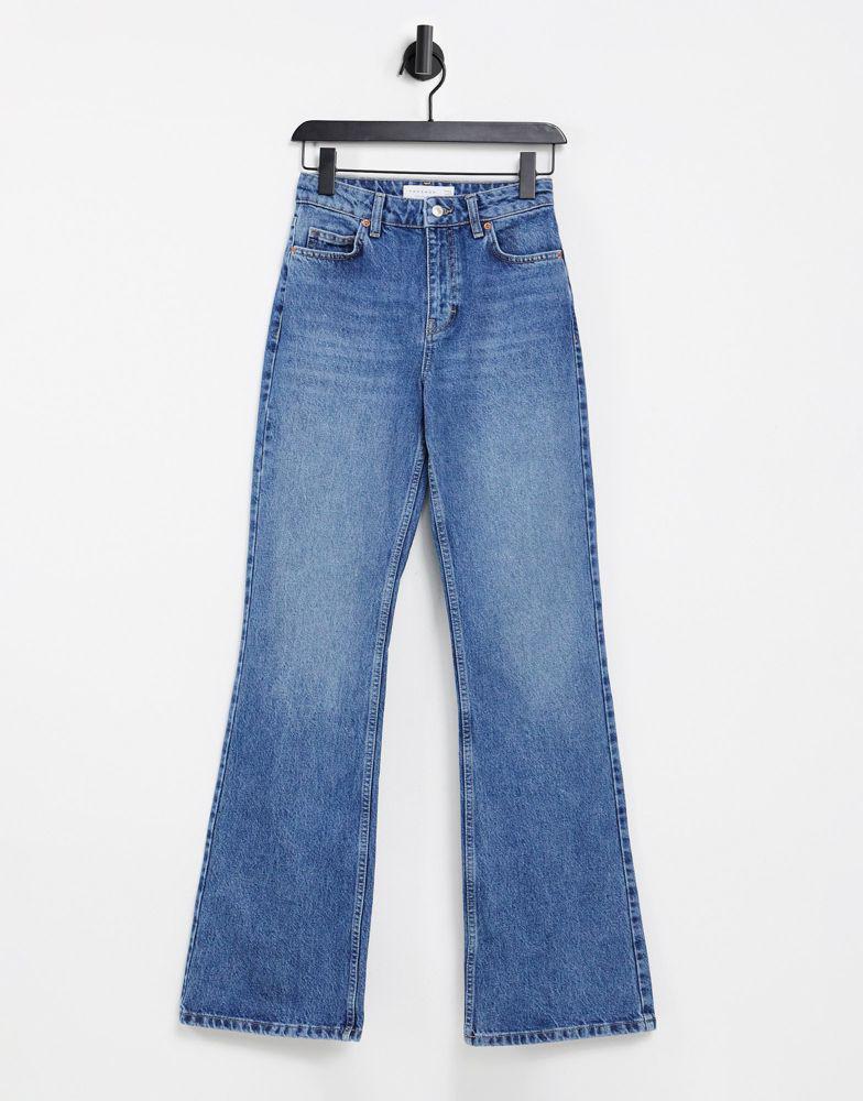 Topshop Two 90s flare jean in mid blue wash商品第1张图片规格展示