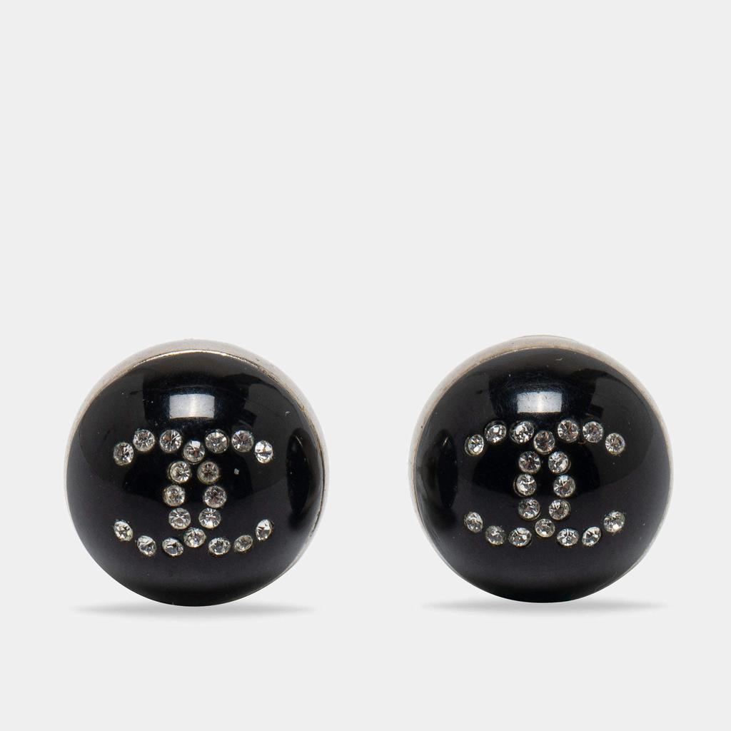 Chanel Black CC Crystal Dome Stud Earrings商品第1张图片规格展示