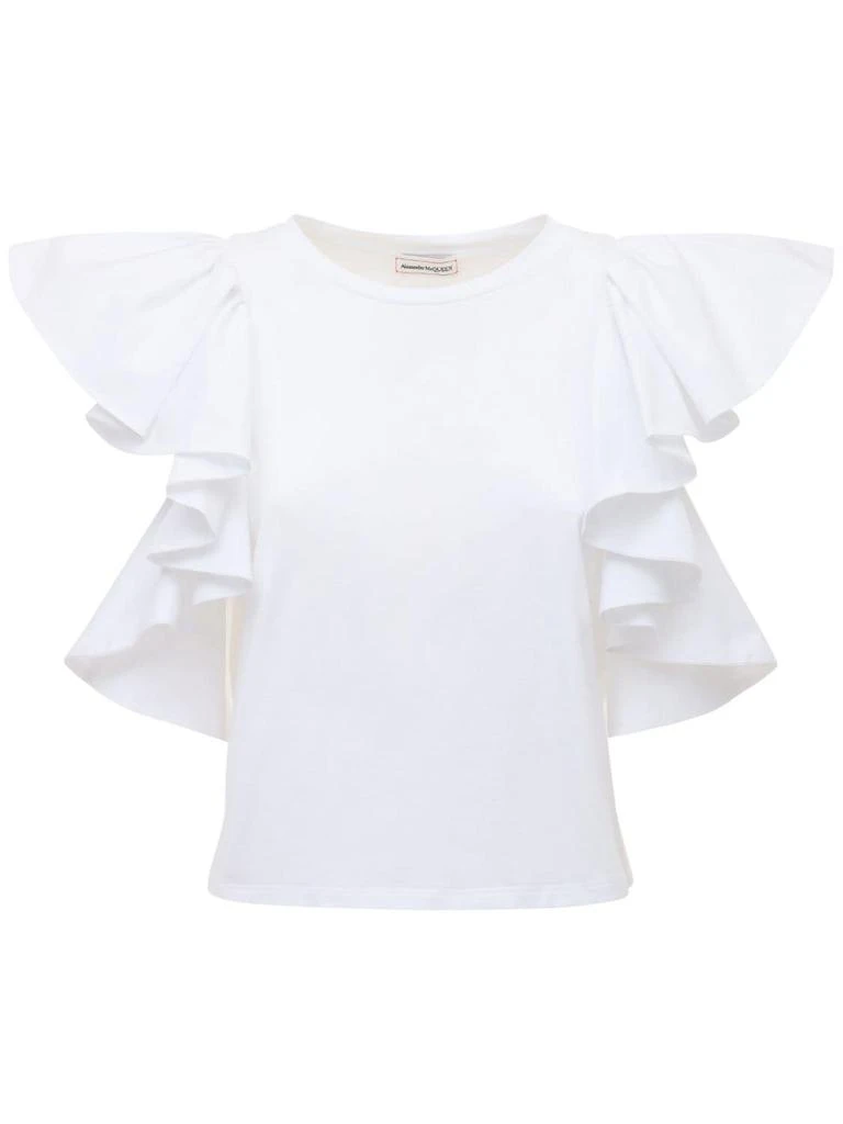 商品Alexander McQueen|Cotton Jersey T-shirt W/ruffled Sleeves,价格¥4515,第1张图片