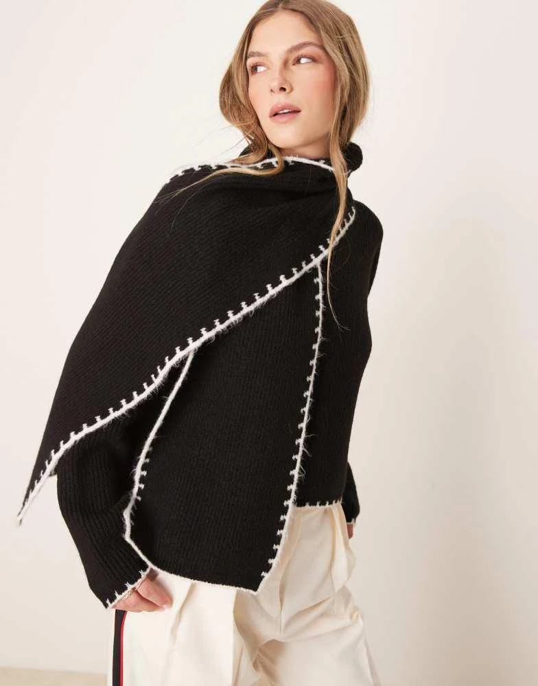 商品Miss Selfridge|Miss Selfridge knitted blanket stitch jumper with scarf in black,价格¥281,第1张图片