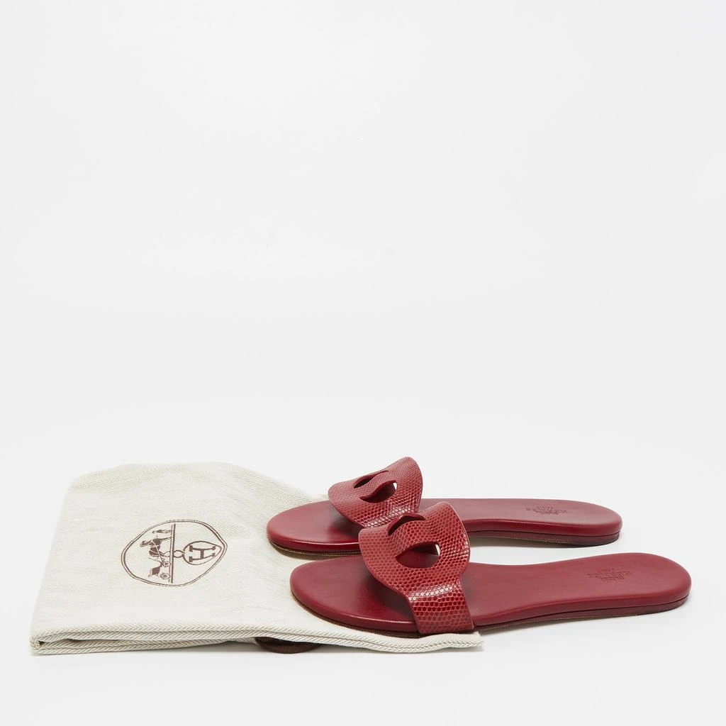 Hermes Dark Red Lizard Lisboa Flat Slides Size 38 商品