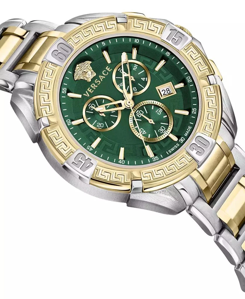 商品Versace|Men's Swiss Chronograph V-Greca Two-Tone Stainless Steel Bracelet Watch 46mm,价格¥9604,第3张图片详细描述