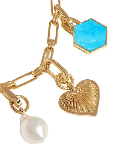 18K Gold-Plated, Baroque Pearl & Magnesite Charm Necklace商品第2张图片规格展示