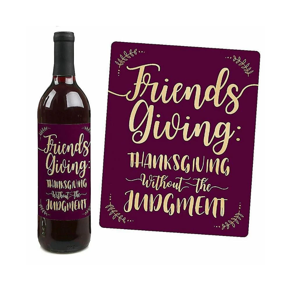 商品Big Dot of Happiness|Elegant Thankful for Friends - Friendsgiving Thanksgiving Party Decor for Women and Men - Wine Bottle Label Stickers - Set of 4,价格¥83,第2张图片详细描述
