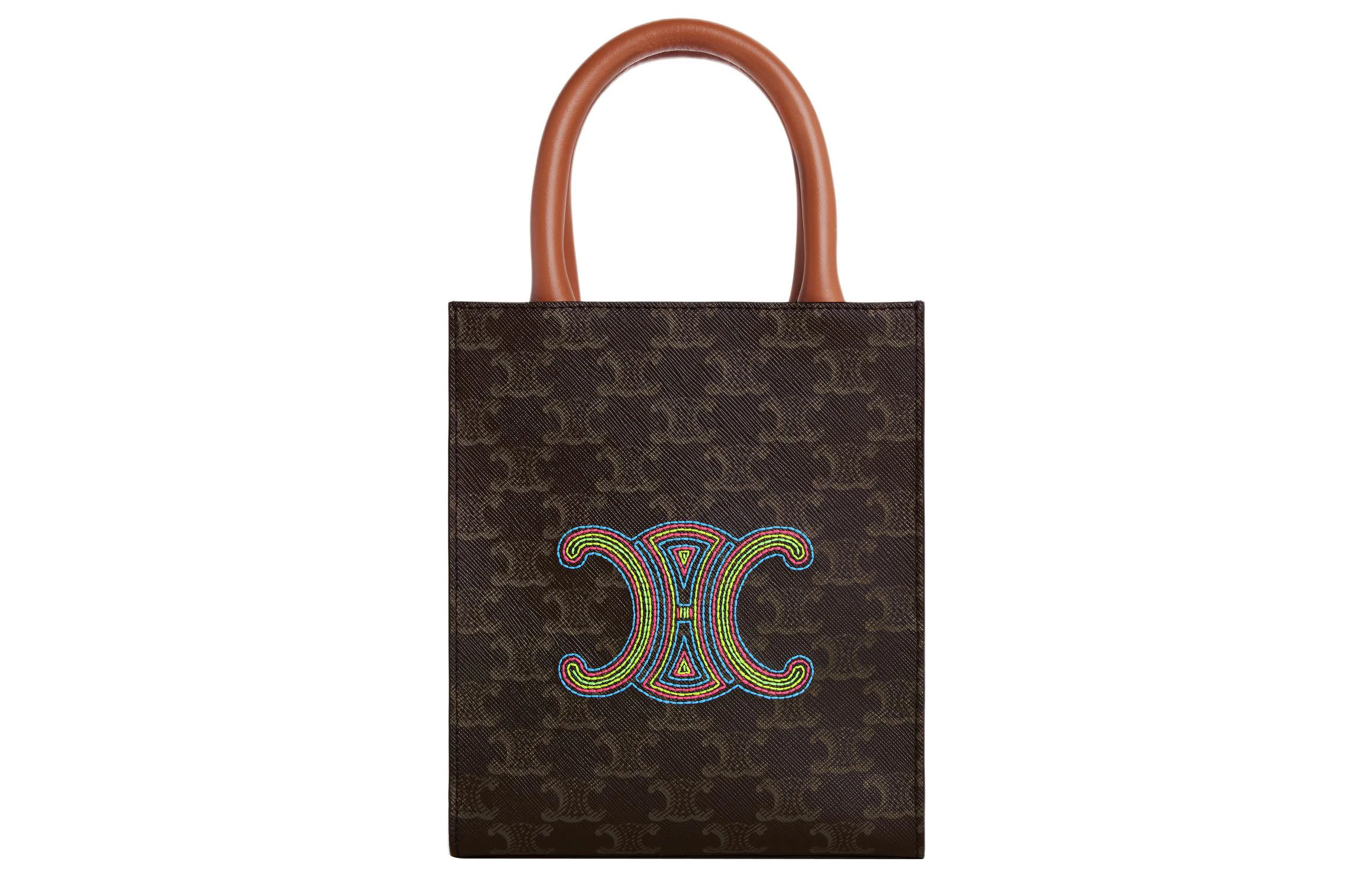 商品[国内直发] Celine|赛琳 Triomphe 品牌老花满印 帆布拼小牛皮 托特包Tote包购物袋单肩手提包 迷你 女款 棕色,价格¥10579,第1张图片