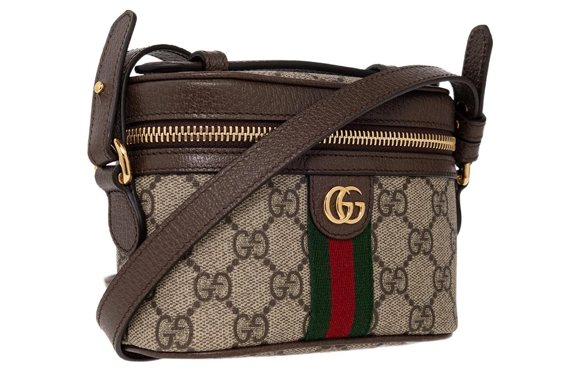 商品[国内直发] Gucci|古驰 老花Logo拉链开合 帆布拼皮革饰边 手提单肩斜挎包 迷你 女款 乌木色/米色,价格¥8049,第3张图片详细描述
