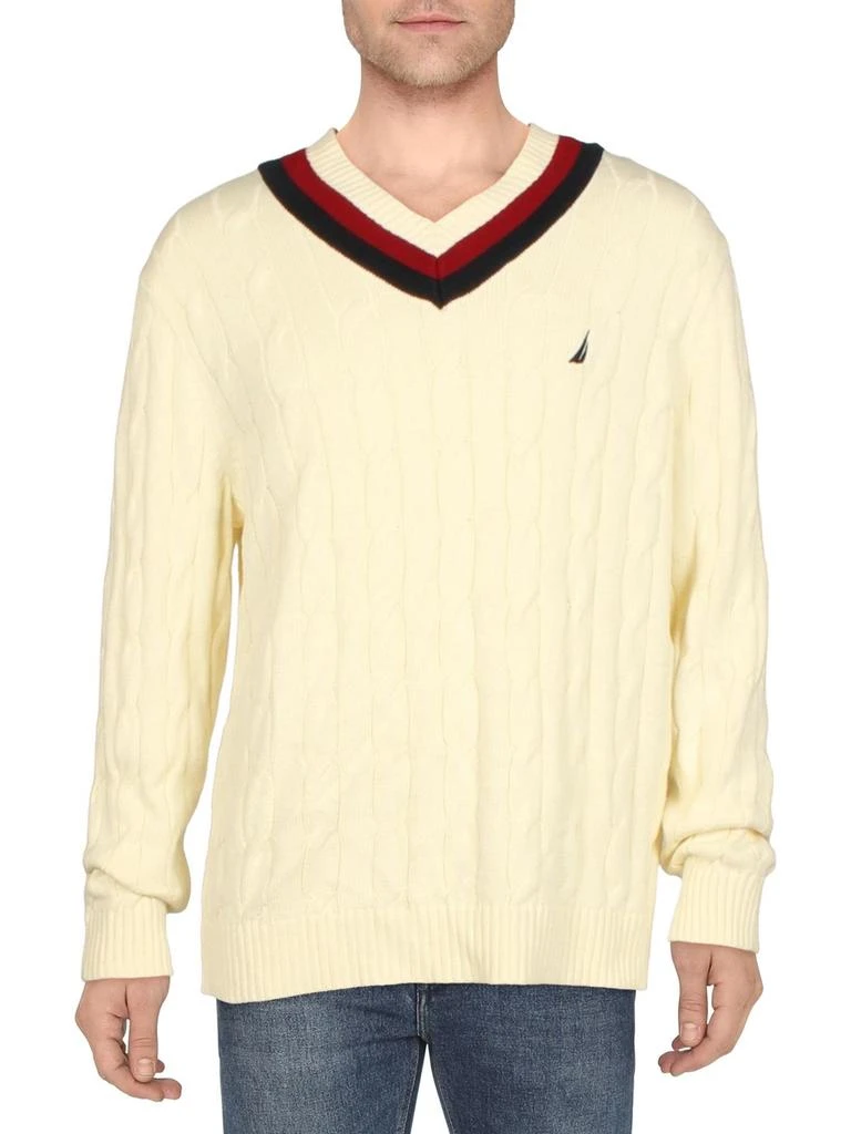 商品Nautica|Mens Cable Knit Varsity V-Neck Sweater,价格¥355,第1张图片
