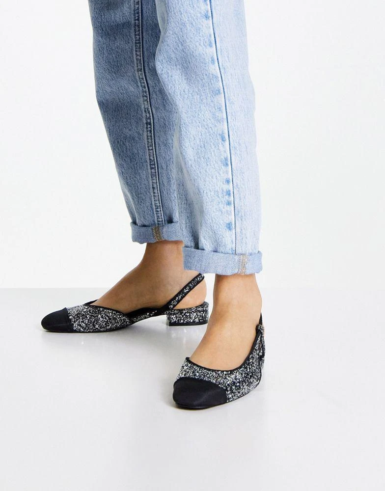 商品ASOS|ASOS DESIGN Wide Fit Lively slingback ballet flats in silver glitter,价格¥114,第4张图片详细描述