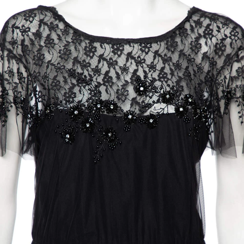 商品[二手商品] Valentino|Valentino Black Silk Embellished Lace Trim Maxi Dress L,价格¥3942,第4张图片详细描述