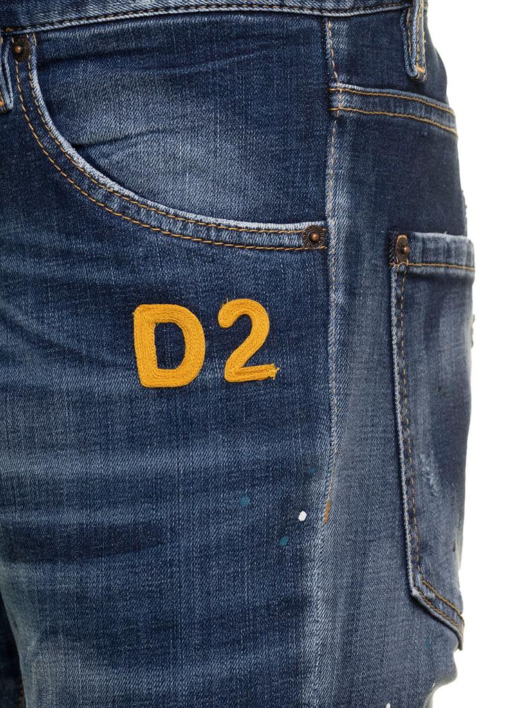 Blue Stretch Denim Jeans With Destroyed Detailing And Paint Stains In Cotton Man Dsquared2商品第3张图片规格展示