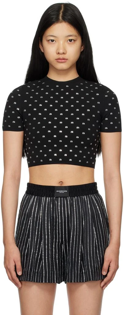 商品Alexander Wang|Black Cropped Crystal T-Shirt,价格¥2087,第1张图片