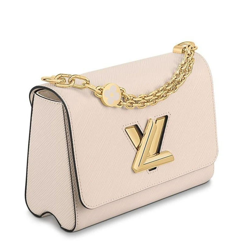 商品Louis Vuitton|【预售3-7天】路易威登22春夏新款TWIST系列女士中号石英白粒面牛皮革光滑皮革饰边金扣金链单肩斜挎手提链条包M59403,价格¥35115,第4张图片详细描述