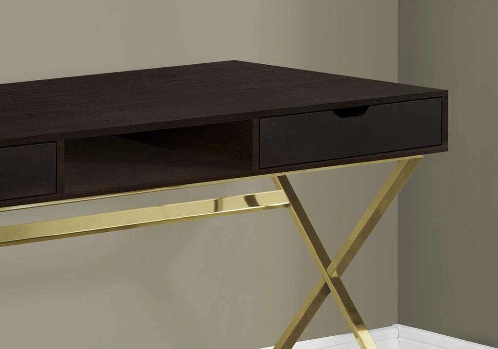 商品Homezia|24" Dark Brown and Gold Computer Desk With Two Drawers,价格¥4118,第3张图片详细描述