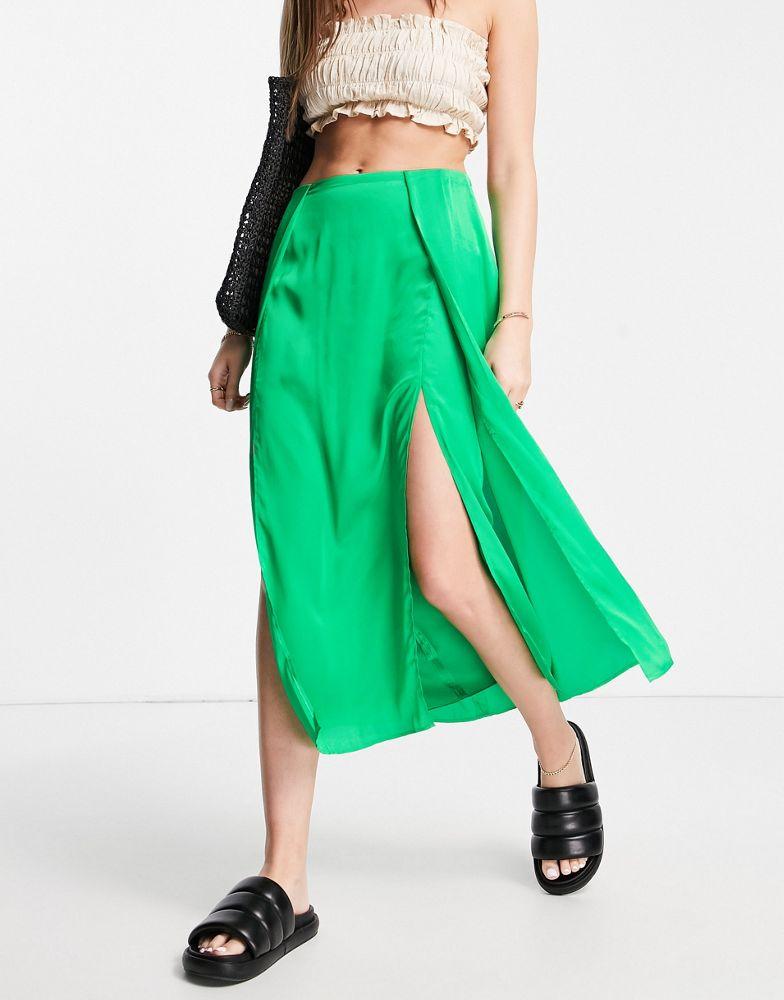 French Connection satin slip skirt in light green商品第1张图片规格展示