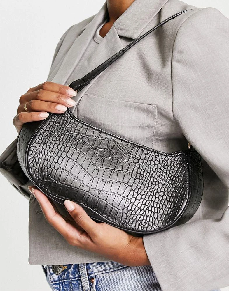 商品ASOS|ASOS DESIGN shoulder bag in black croc,价格¥98,第3张图片详细描述