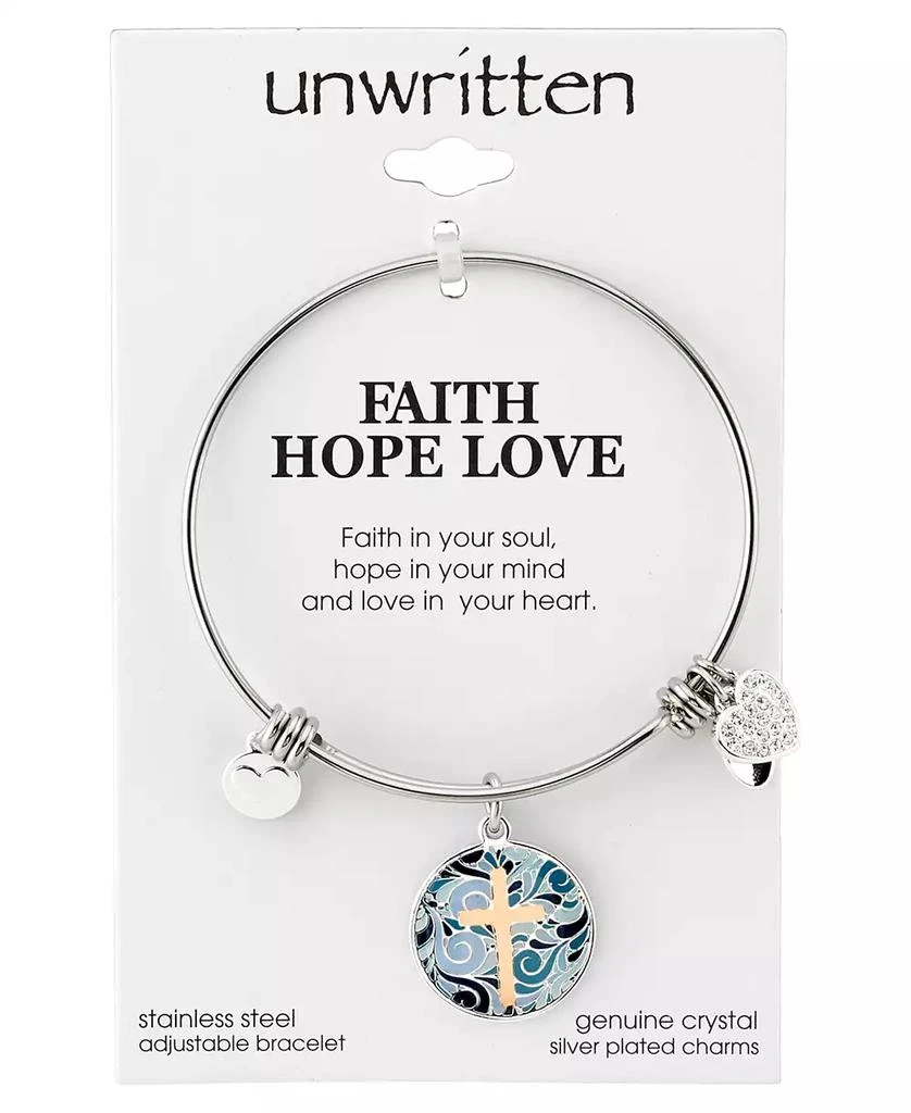 商品Unwritten|Cross Message & Heart Charm Bangle Bracelet in Stainless Steel & Rose Gold-Tone with Silver Plated Charms,价格¥410,第3张图片详细描述