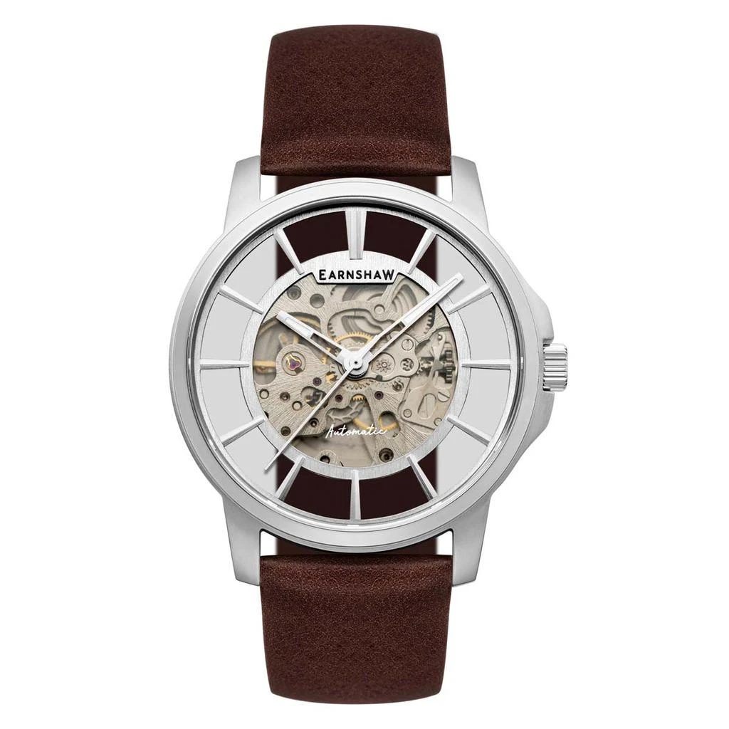 商品Thomas Earnshaw|Thomas Earnshaw Men's ES-8220-01 Horizon Skeleton 43mm Silver Dial Leather Watch,价格¥683,第1张图片