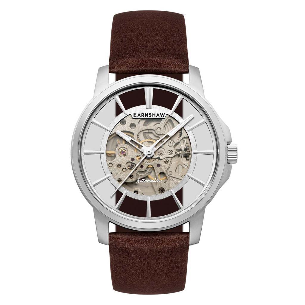 商品Thomas Earnshaw|Thomas Earnshaw Men's ES-8220-01 Horizon Skeleton 43mm Silver Dial Leather Watch,价格¥676,第1张图片