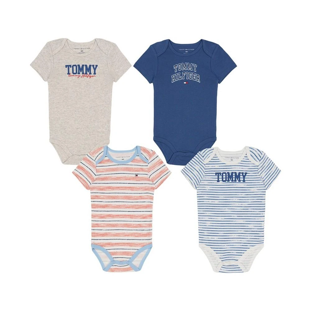 商品Tommy Hilfiger|Baby Boys Logo Short Sleeved Bodysuits, Pack of 4,价格¥67,第1张图片