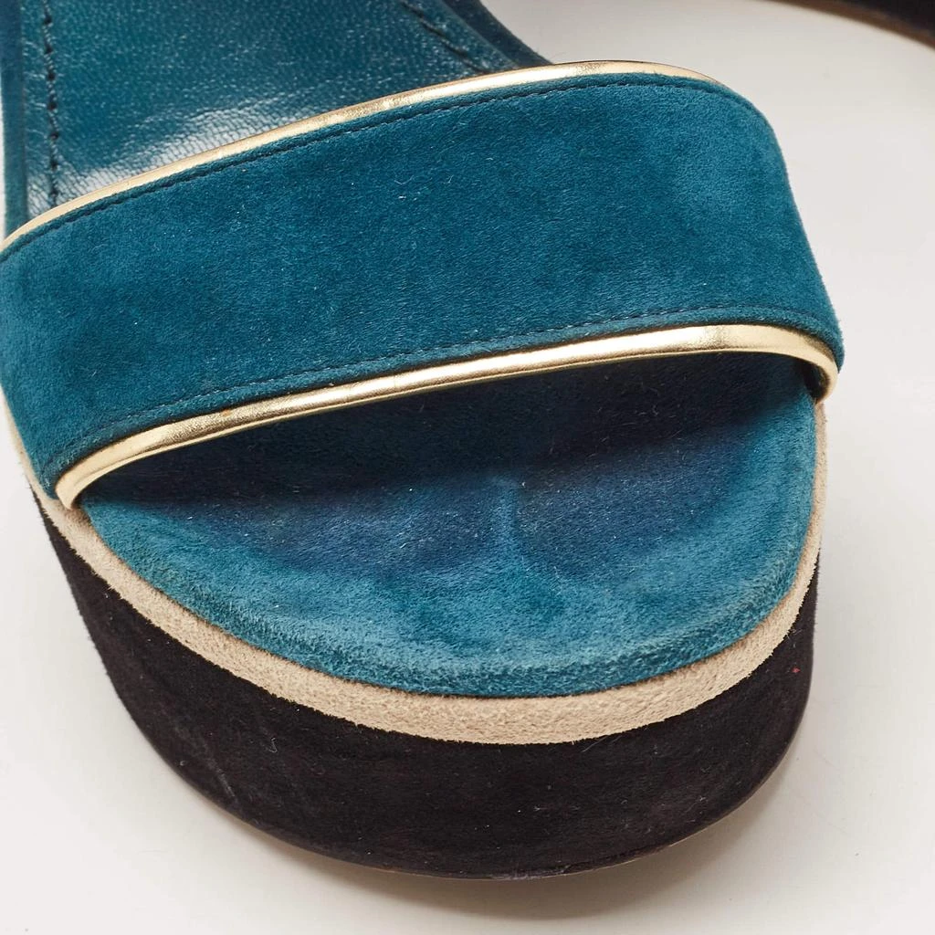 Louis Vuitton Gold/Blue Suede Wedge Platform Slingback Sandals Size 40 商品