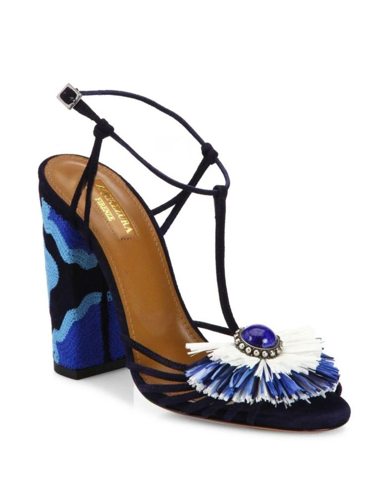 商品Aquazzura|Samba Embellished Suede Block Heel Sandals,价格¥1664,第1张图片