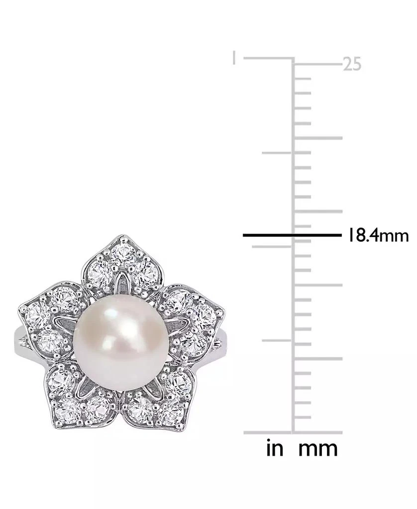 商品Macy's|Cultured Freshwater Pearl (8-1/2mm) & Lab-Created White Sapphire (1-1/3 ct. t.w.) Flower Ring in Sterling Silver,价格¥916,第5张图片详细描述