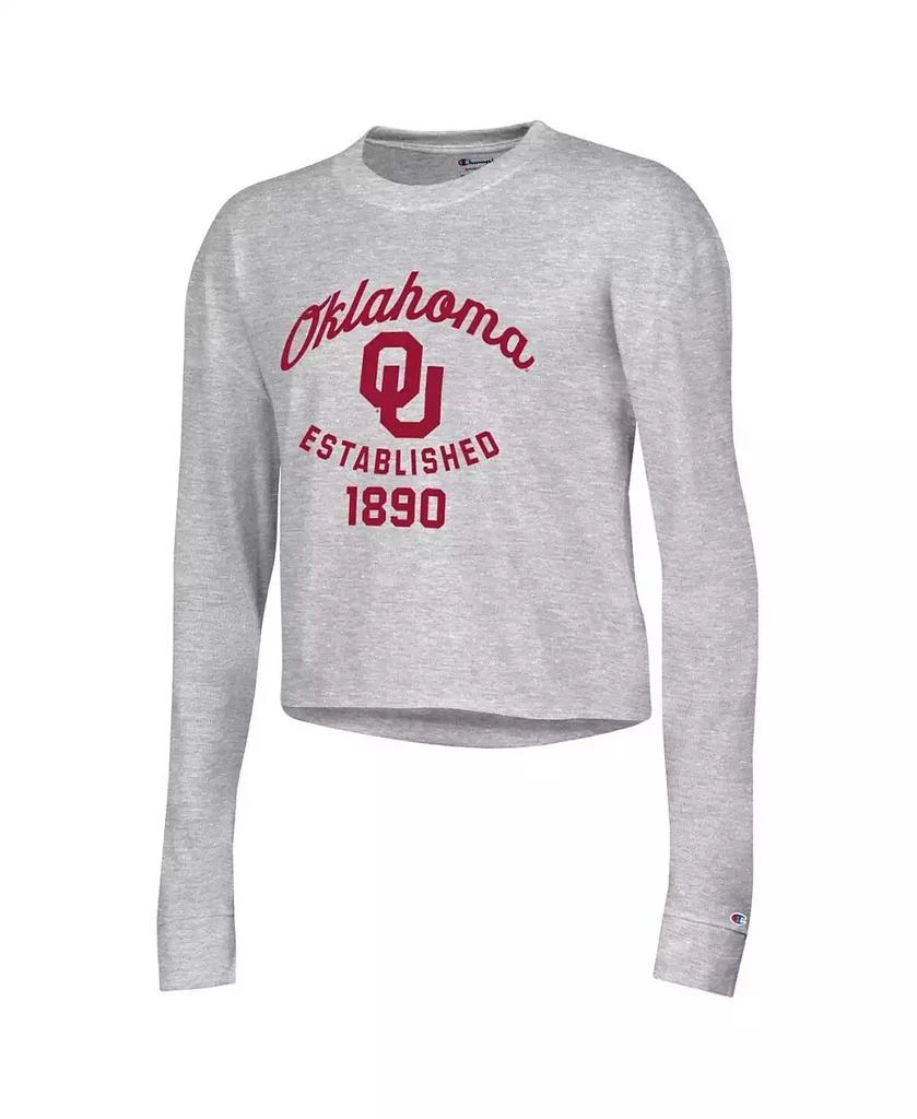 商品CHAMPION|Women's Gray Oklahoma Sooners Boyfriend Cropped Long Sleeve T-shirt,价格¥262,第3张图片详细描述