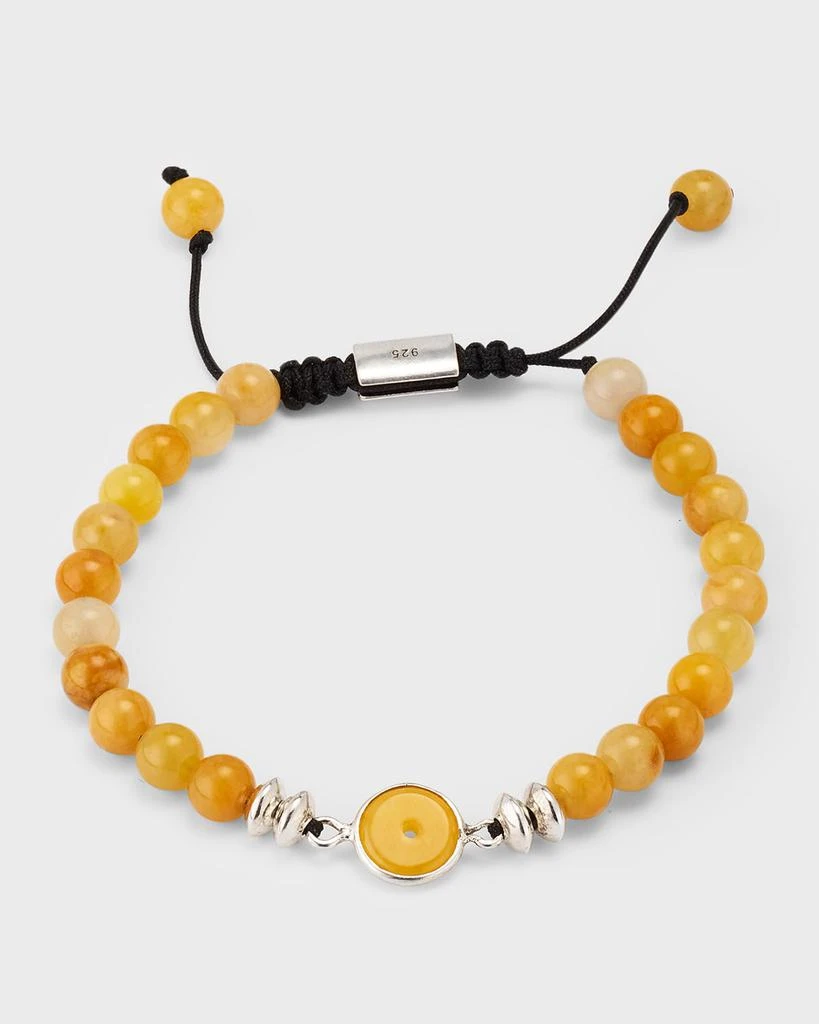 商品Jan Leslie|Men's Yellow Jade Beaded Bracelet with Sterling Silver,价格¥2277,第1张图片