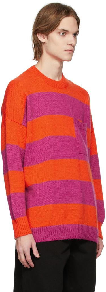 Red & Pink Striped Patchpocket Sweater商品第2张图片规格展示