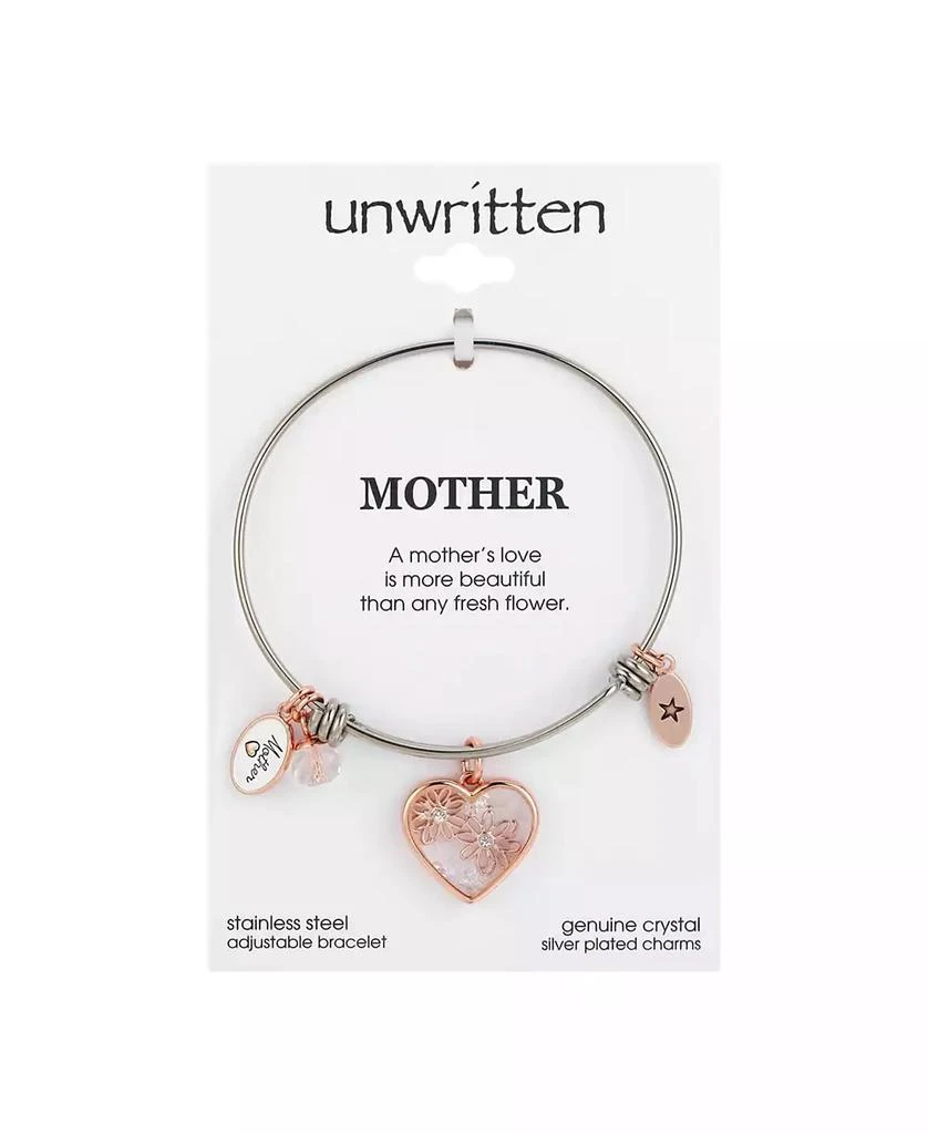 商品Unwritten|Rose Gold Two-Tone Stainless Steel Crystal "Mother" Heart and Flower Bangle Bracelet,价格¥420,第2张图片详细描述